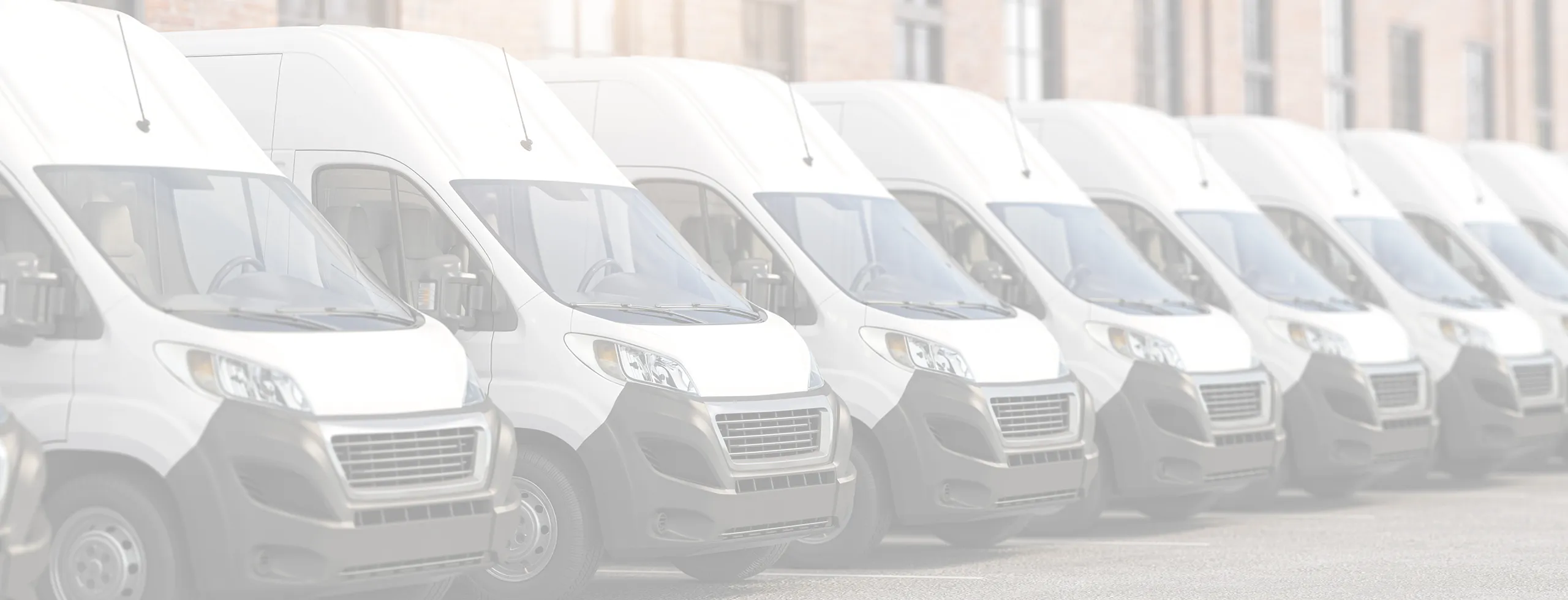 Row of white delivery vans parked together.